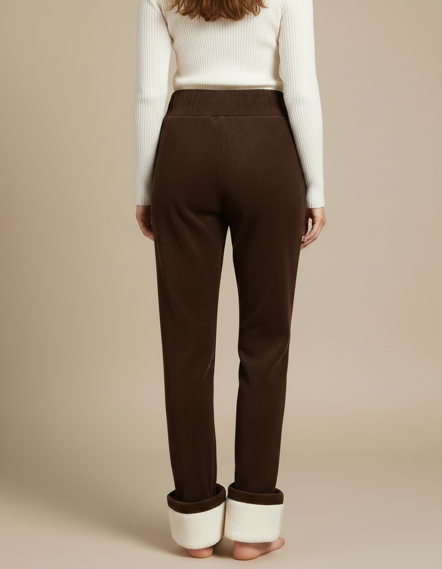 Pantalon Velours Marron Côtelé Doublé Polaire Ample Femme - Cordé - vue 2