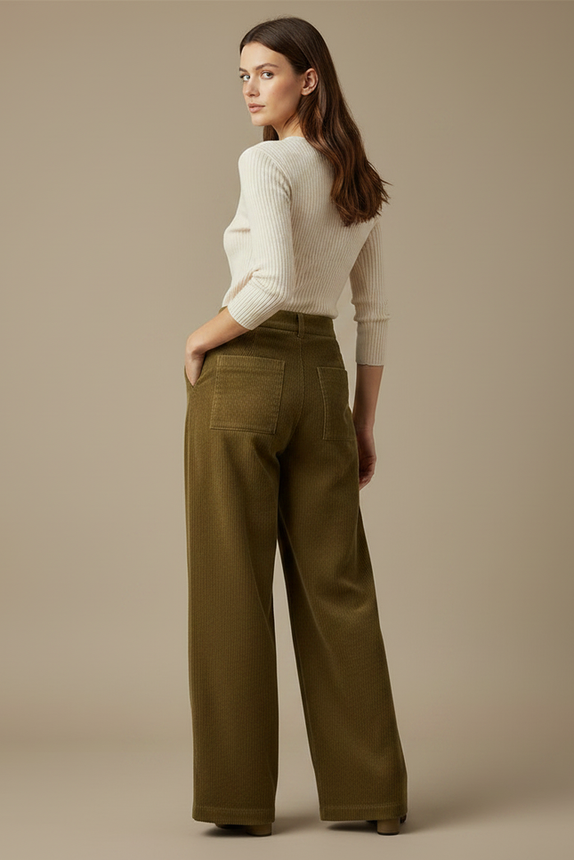 Pantalon Kaki Velours Femme - Cordé - vue 2