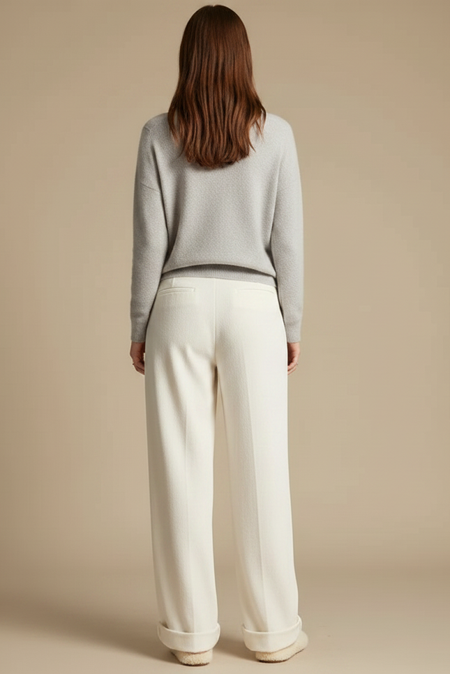 Pantalon Velours Écru Large Décontracté Femme - Beige - vue 2