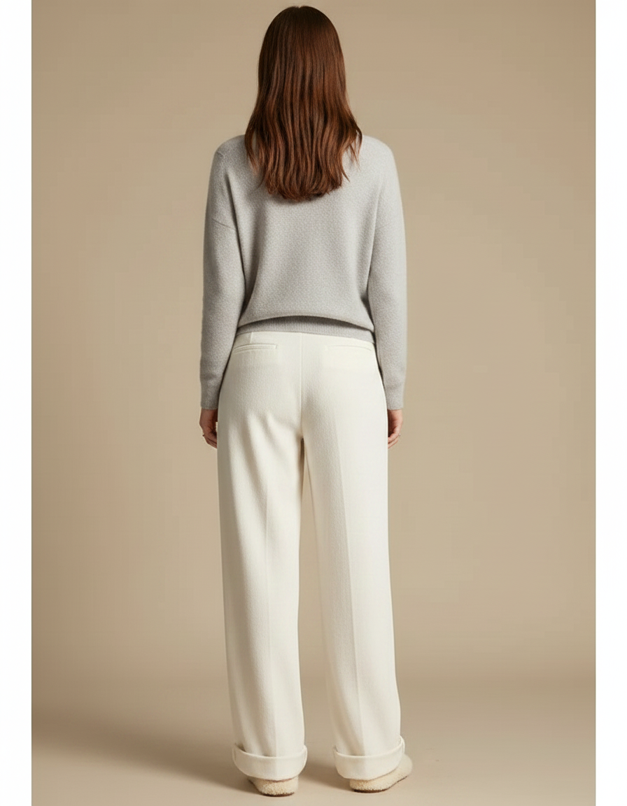 Pantalon Velours Écru Large Décontracté Femme - Beige - vue 2