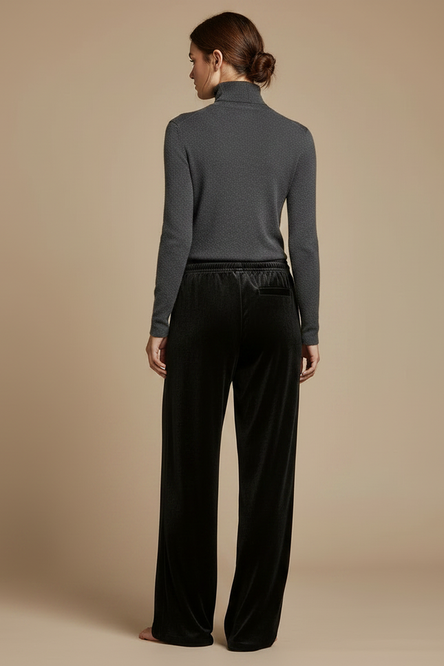 Pantalon Velours Noir Ample Cordon Décontracté Fluide - vue 2
