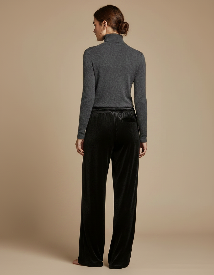 Pantalon Velours Noir Ample Cordon Décontracté Fluide - vue 2
