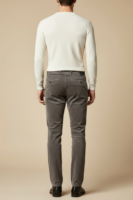 Pantalon Velours Homme Gris Côtelé Slim Élégant Décontracté - vue 2