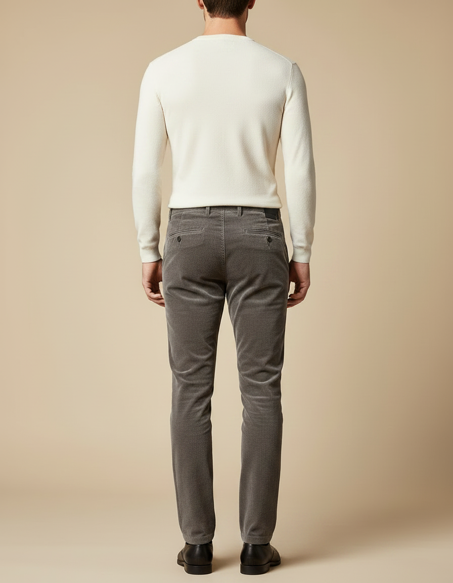 Pantalon Velours Homme Gris Côtelé Slim Élégant Décontracté - vue 2