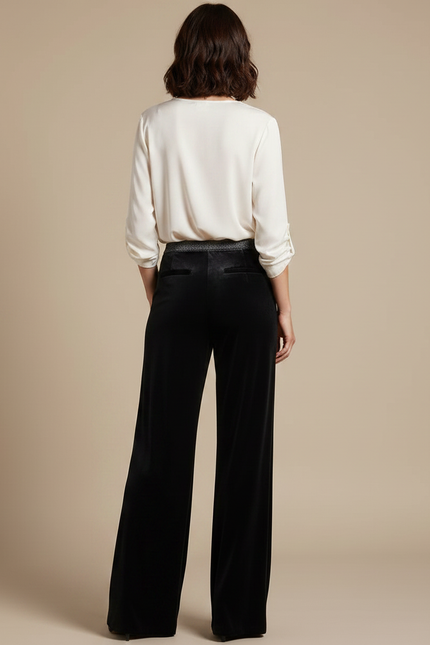 Pantalon Velours Noir Ample Fluide Taille Haute - vue 2
