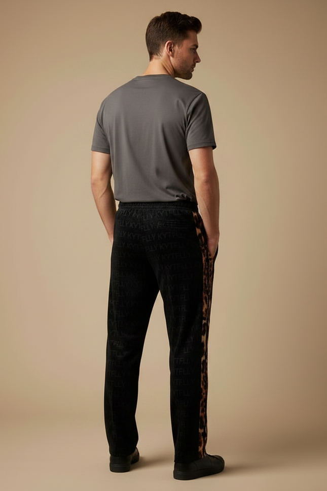Pantalon Velours Noir Léopard Ample Homme Décontracté - vue 2