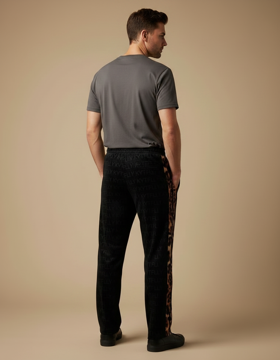 Pantalon Velours Noir Léopard Ample Homme Décontracté - vue 2