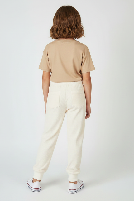 Pantalon Velours Côtelé Écru Ample Confortable Fille - Blanc Cordé - vue 2