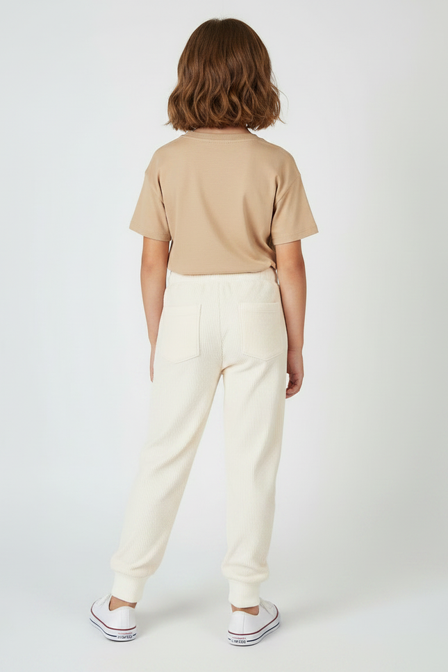 Pantalon Velours Côtelé Écru Ample Confortable Fille - Blanc Cordé - vue 2