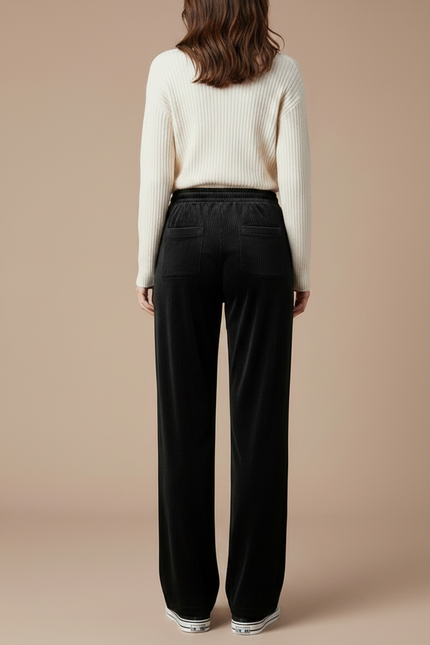 Pantalon Velours Côtelé Noir Fluide Décontracté Femme - Cordé - vue 2
