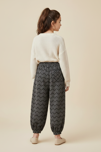 Pantalon Velours Gris Côtelé Imprimé Chevrons Ample Enfant - Cordé - vue 2