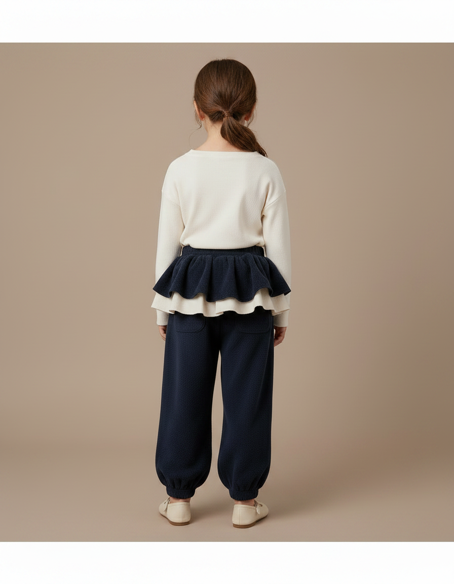 Pantalon Velours Marine Ample Bouffant Enfant Doux - Molleton - vue 2
