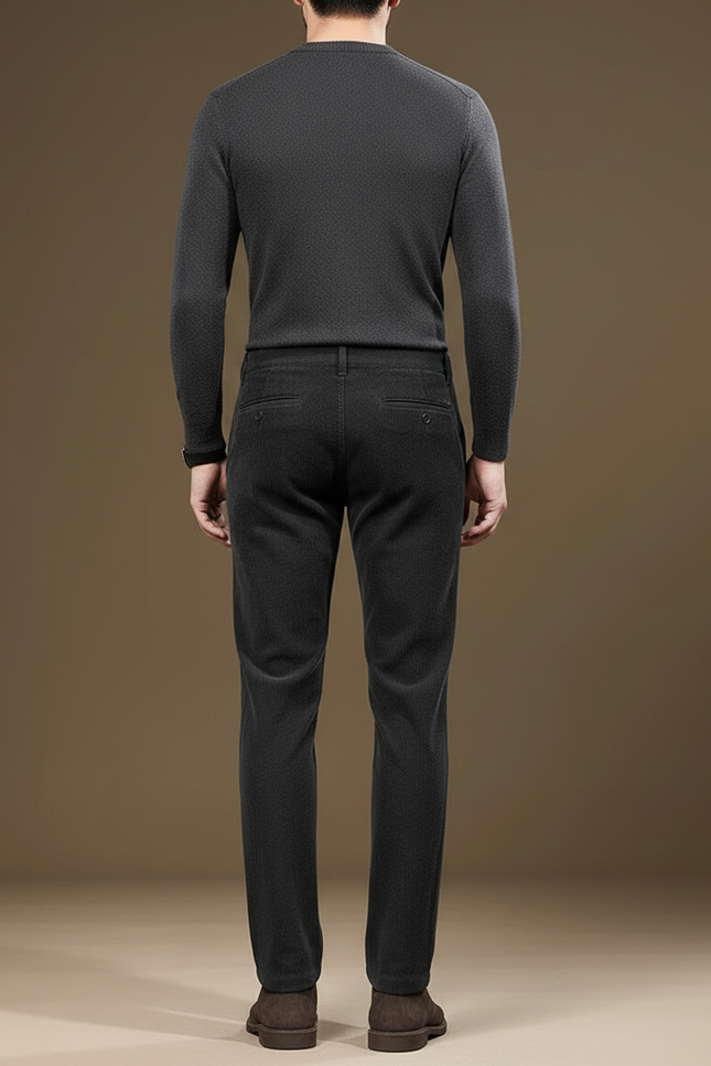 Pantalon Velours Côtelé Noir Droit Homme Élégant - Cordé - vue 2
