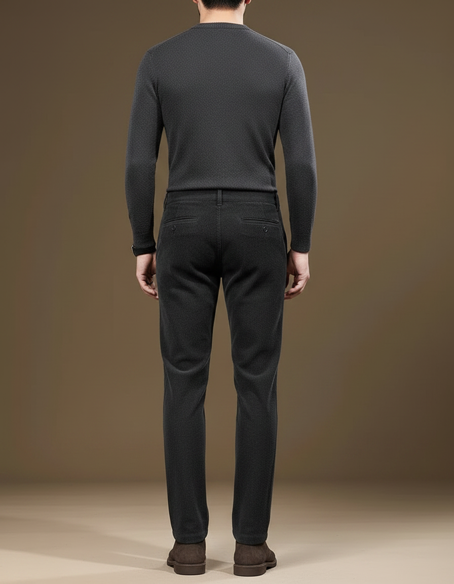 Pantalon Velours Côtelé Noir Droit Homme Élégant - Cordé - vue 2