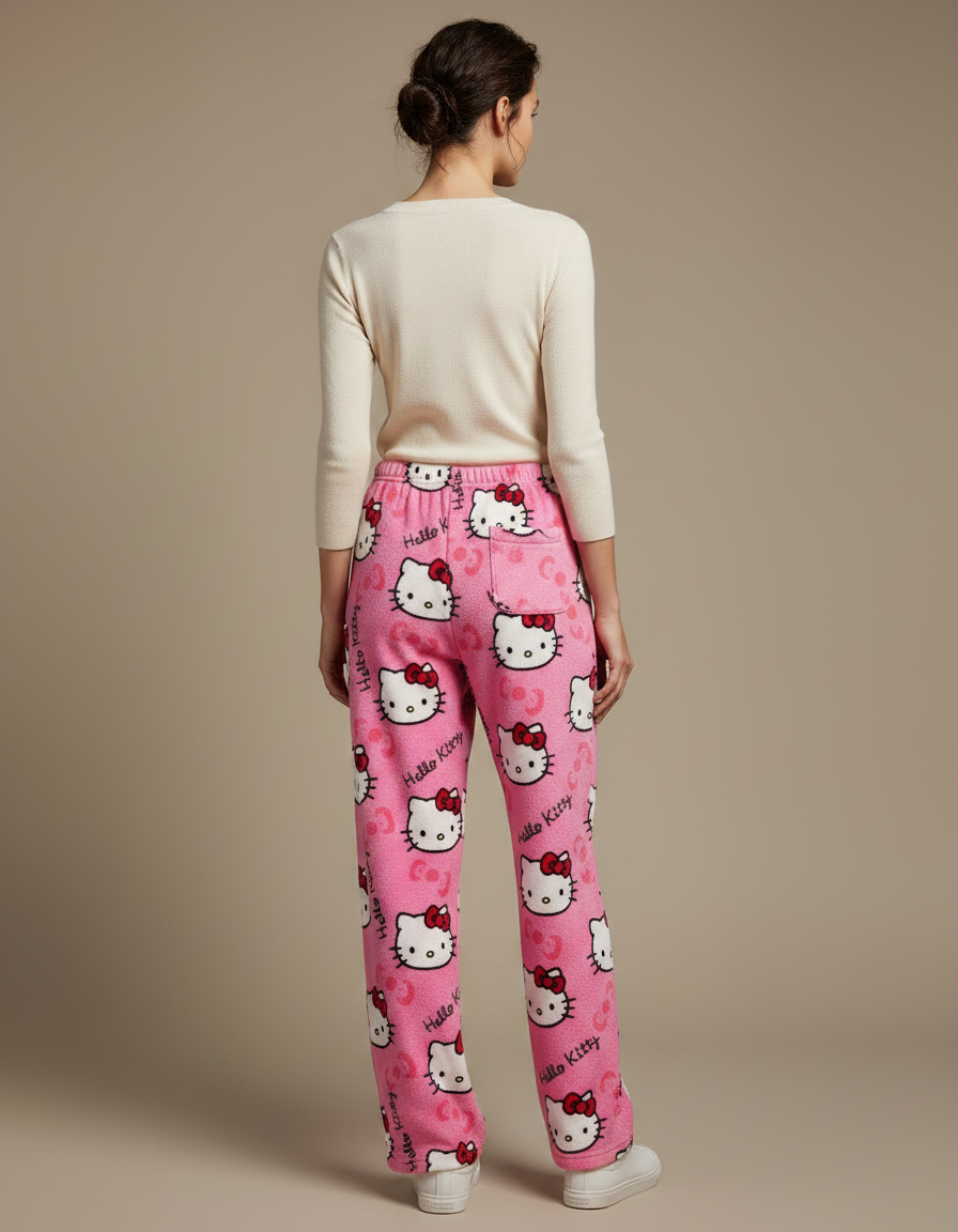 Pantalon Velours Rose Hello Kitty Chaud Ample Femme - vue 2
