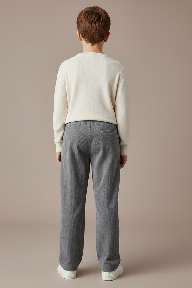 Pantalon Velours Côtelé Gris Droit Décontracté Enfant - Cordé - vue 2