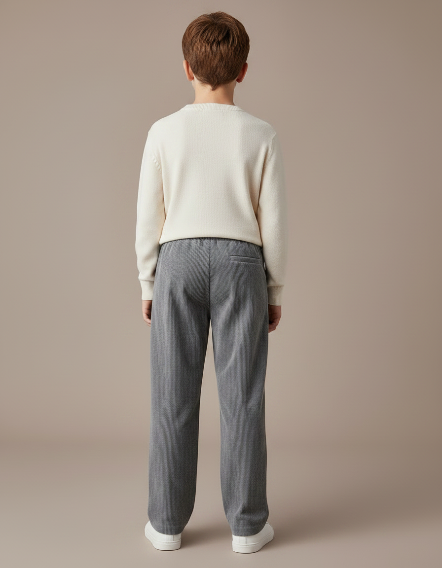 Pantalon Velours Côtelé Gris Droit Décontracté Enfant - Cordé - vue 2