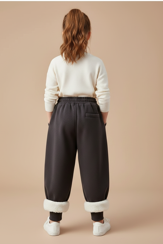 Pantalon Velours Gris Épais Ample Doublé Fille - Molleton - vue 2