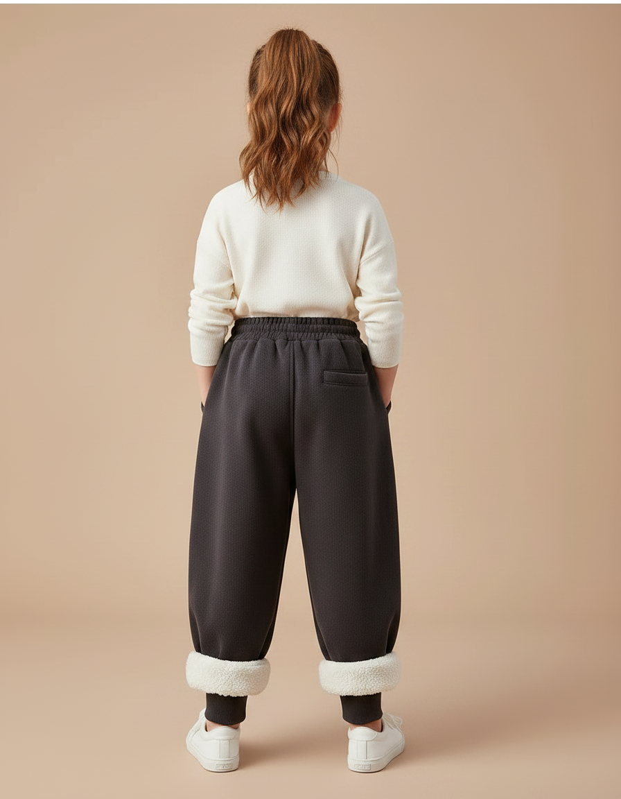 Pantalon Velours Gris Épais Ample Doublé Fille - Molleton - vue 2