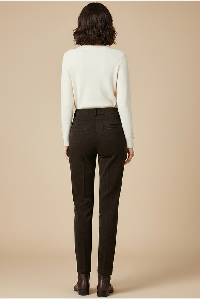 Pantalon Velours Marron Taille Haute Décontracté Élégant Femme - Cordé - vue 2