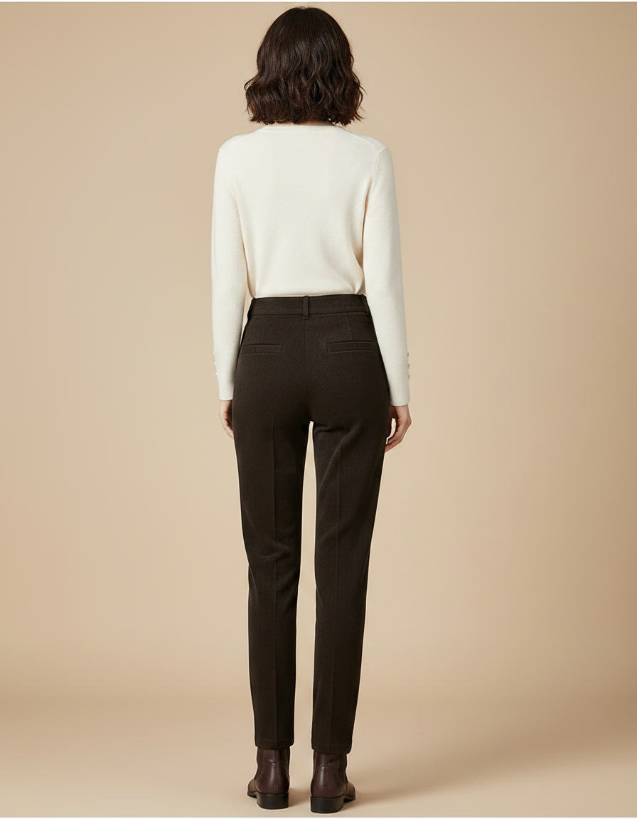 Pantalon Velours Marron Taille Haute Décontracté Élégant Femme - Cordé - vue 2