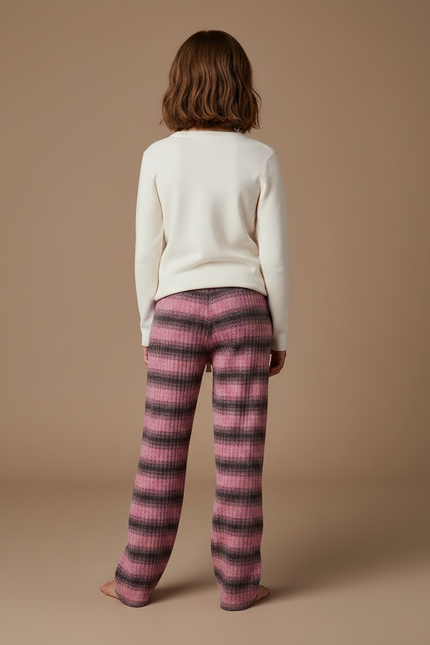 Pantalon Velours Rose Rayé Chaud Fille Hiver - Maille - vue 2