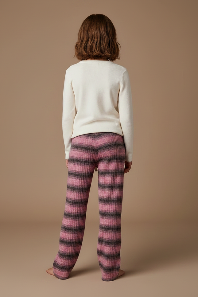 Pantalon Velours Rose Rayé Chaud Fille Hiver - Maille - vue 2