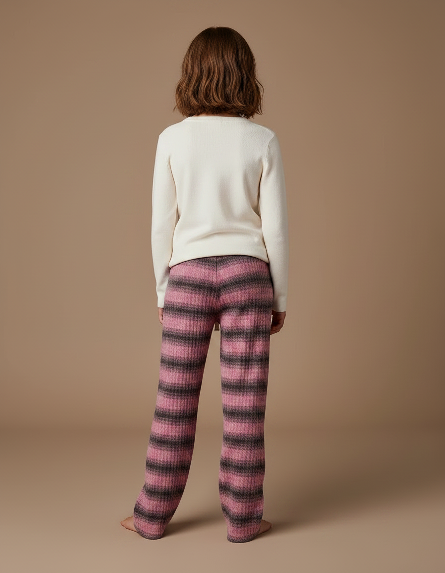 Pantalon Velours Rose Rayé Chaud Fille Hiver - Maille - vue 2