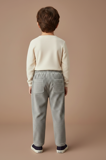Pantalon Velours Côtelé Gris Enfant Brodé Décontracté - Cordé - vue 2