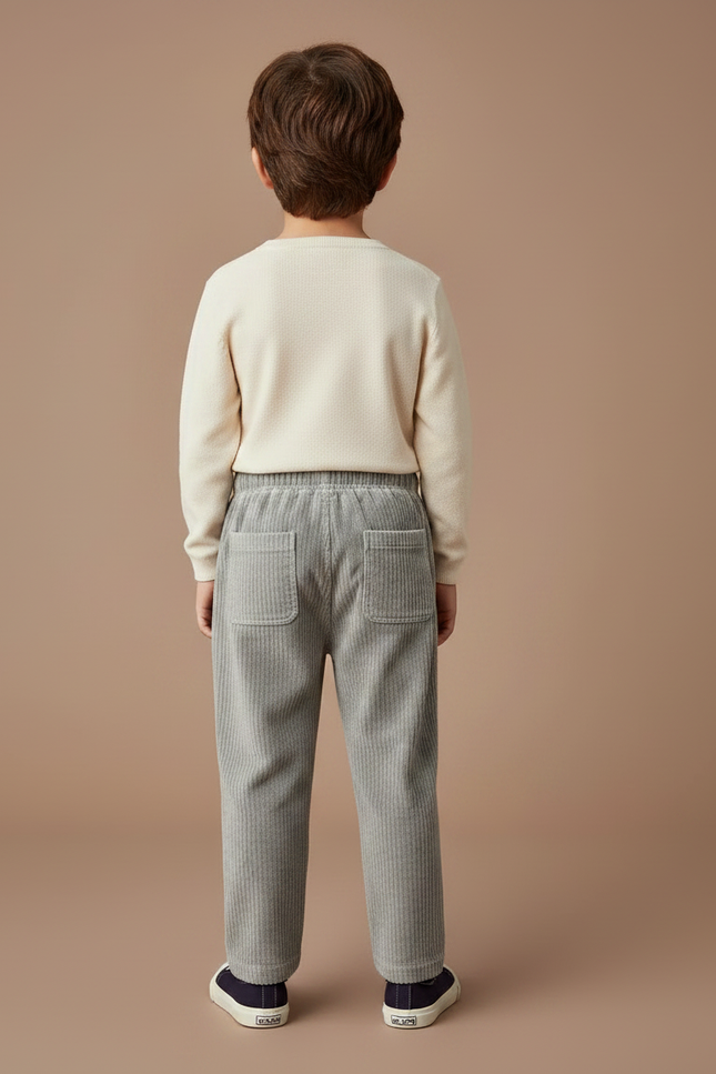 Pantalon Velours Côtelé Gris Enfant Brodé Décontracté - Cordé - vue 2