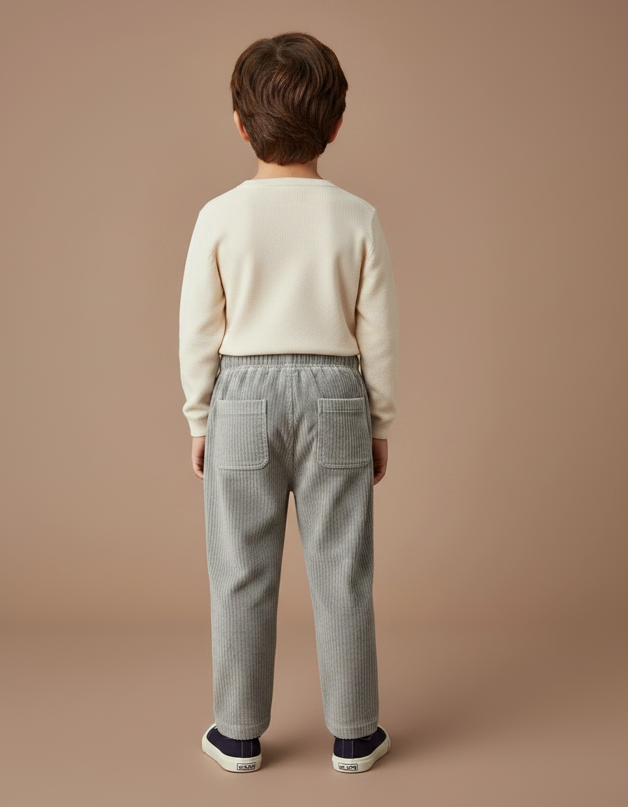 Pantalon Velours Côtelé Gris Enfant Brodé Décontracté - Cordé - vue 2
