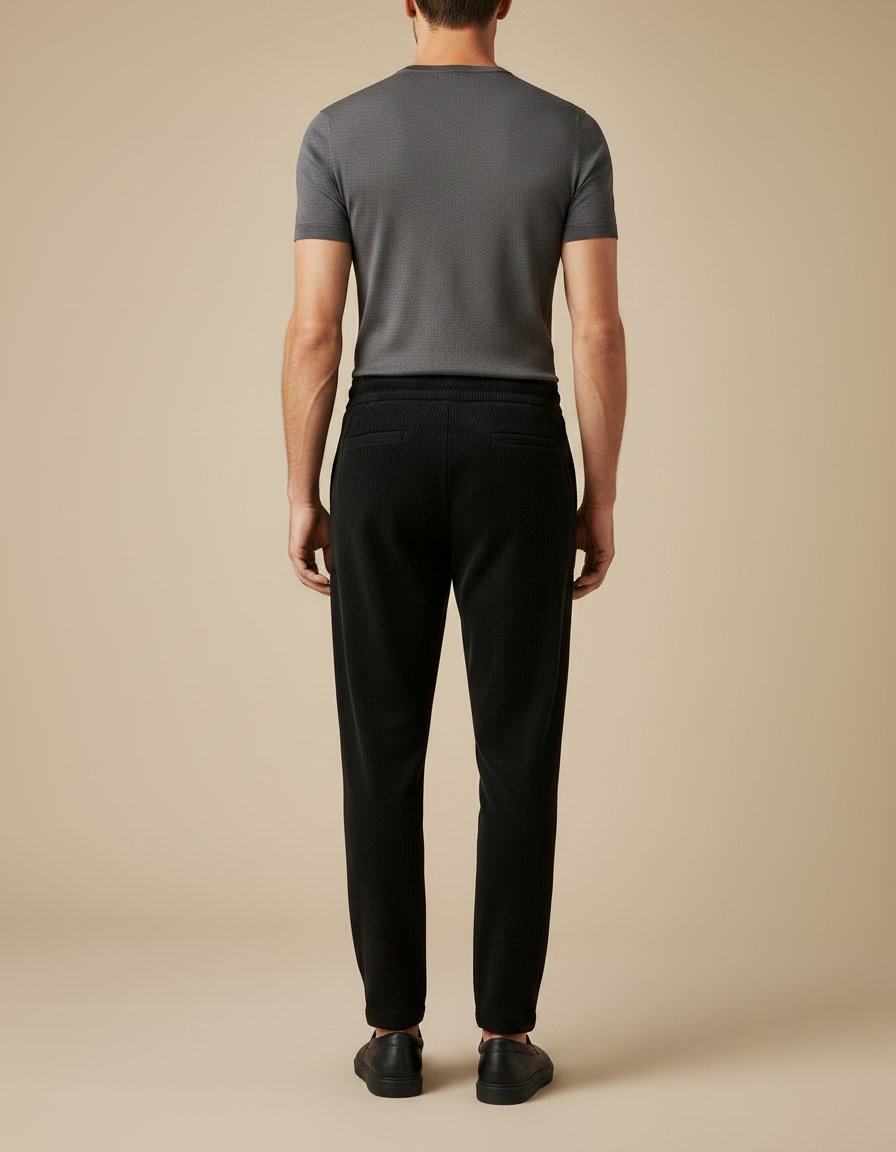 Pantalon Velours Noir Côtelé Cordon Décontracté Homme - vue 2