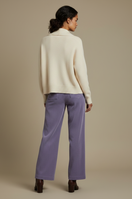 Pantalon Velours Lilas Côtelé Large Décontracté Femme - Violet Cordé - vue 2
