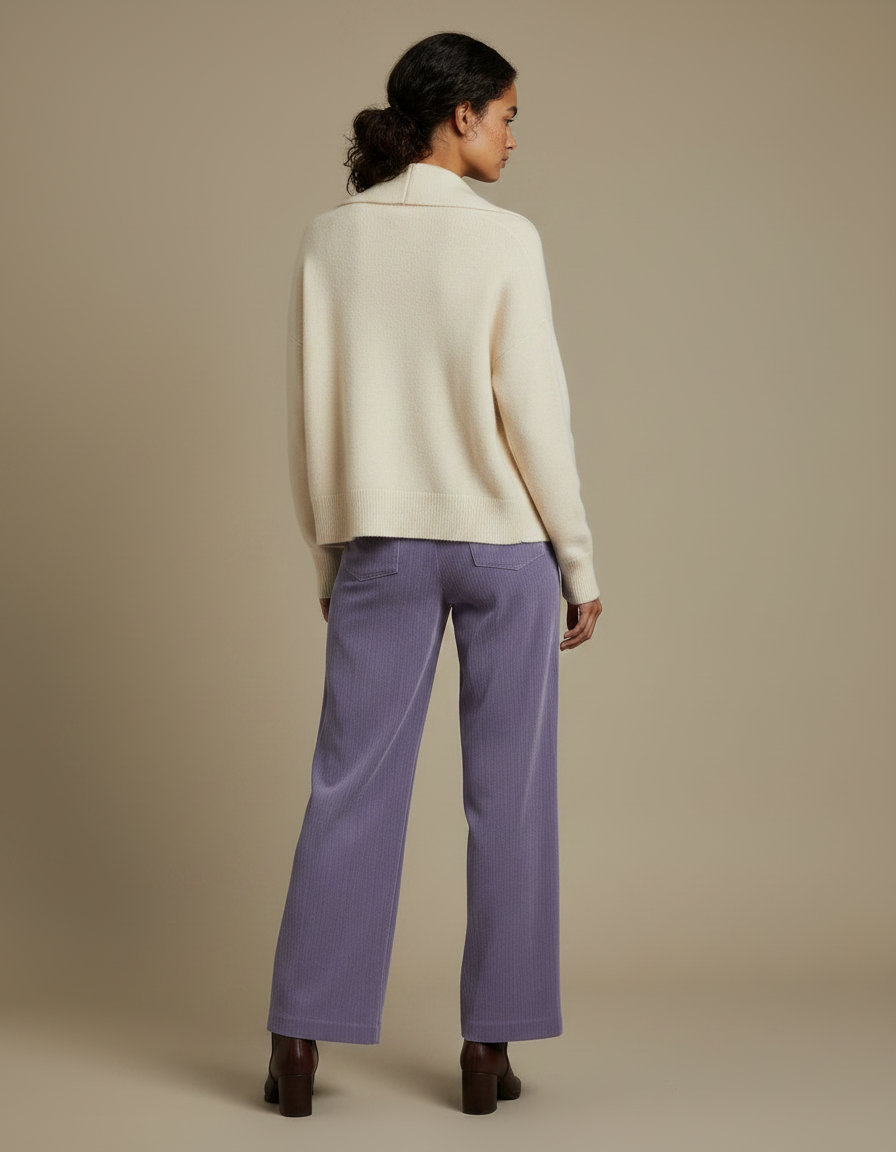 Pantalon Velours Lilas Côtelé Large Décontracté Femme - Violet Cordé - vue 2