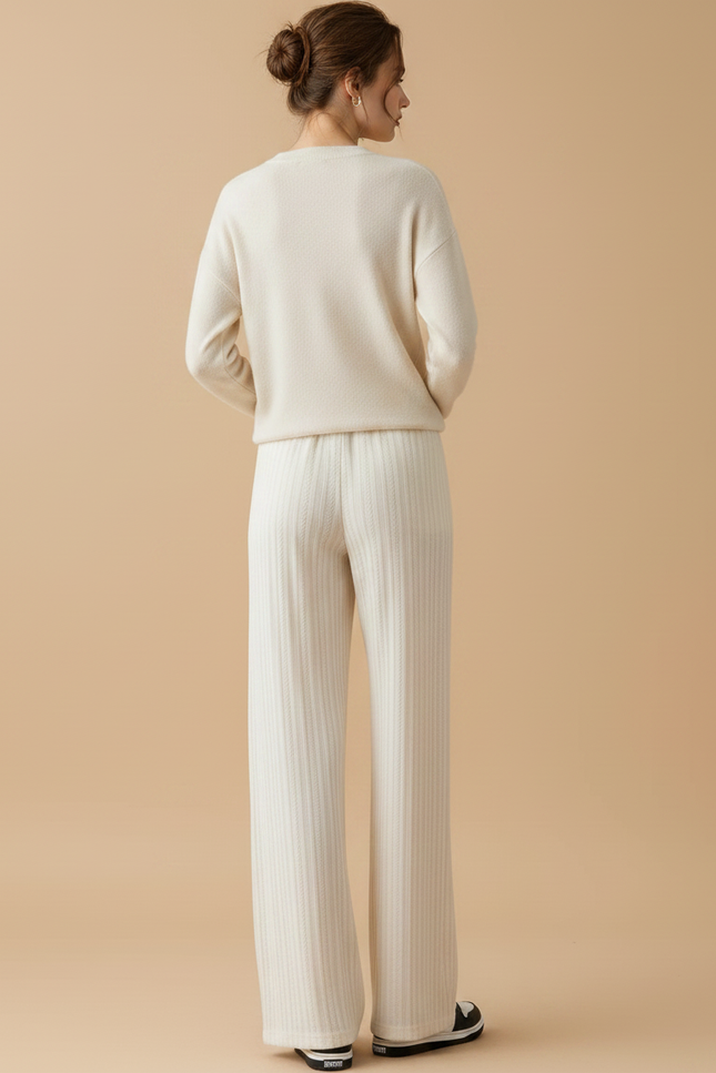 Pantalon Velours Blanc Cassé Côtelé Ample Décontracté - Maille - vue 2