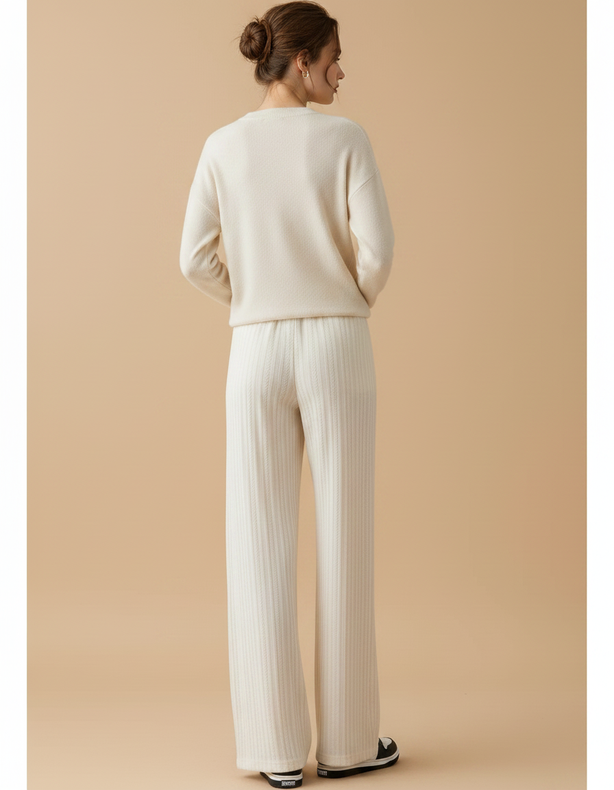 Pantalon Velours Blanc Cassé Côtelé Ample Décontracté - Maille - vue 2