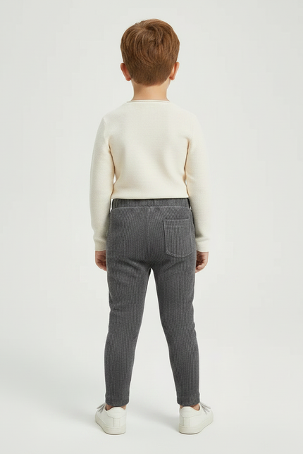 Pantalon Velours Côtelé Gris Enfant Doux Ajusté - Cordé - vue 2