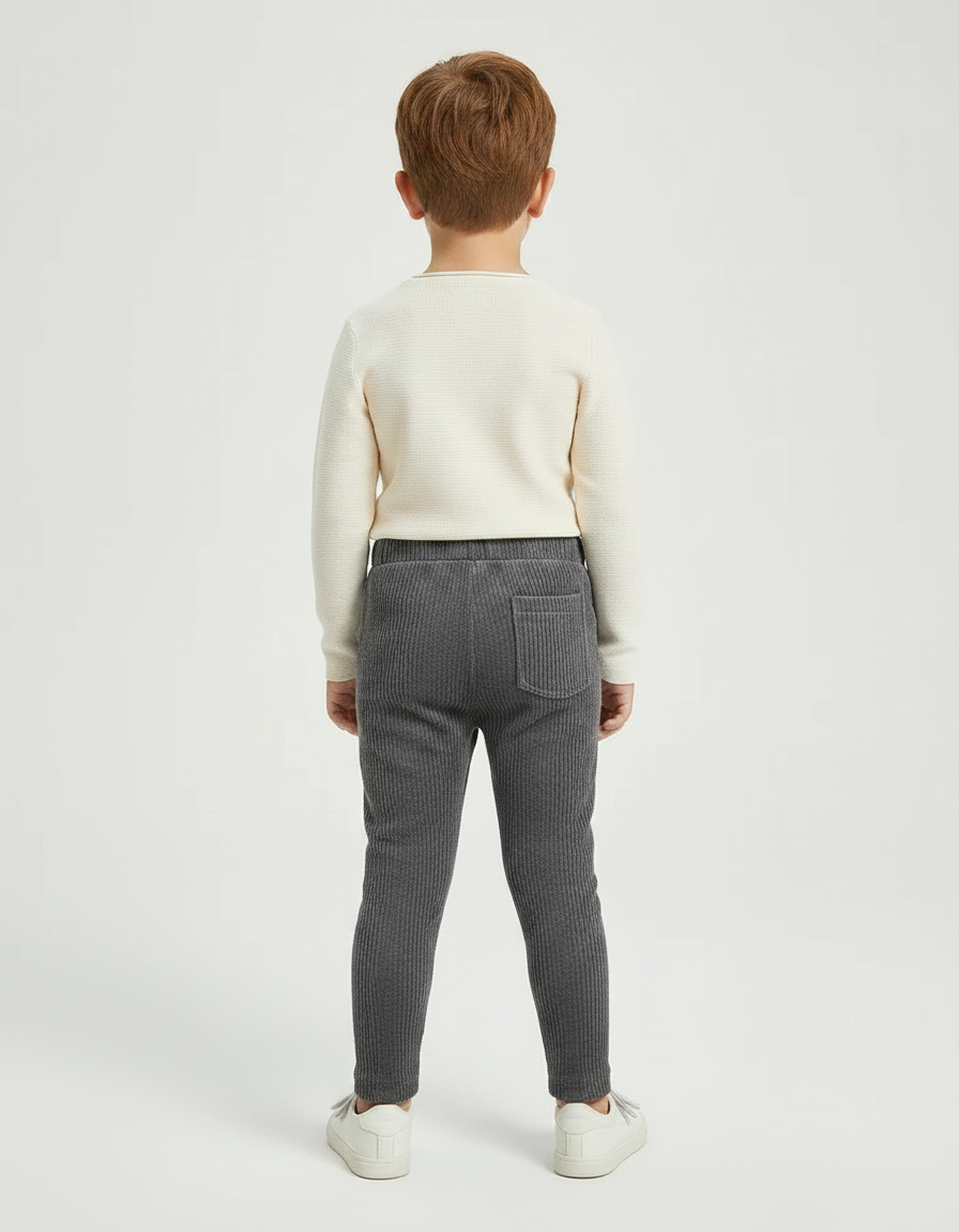 Pantalon Velours Côtelé Gris Enfant Doux Ajusté - Cordé - vue 2