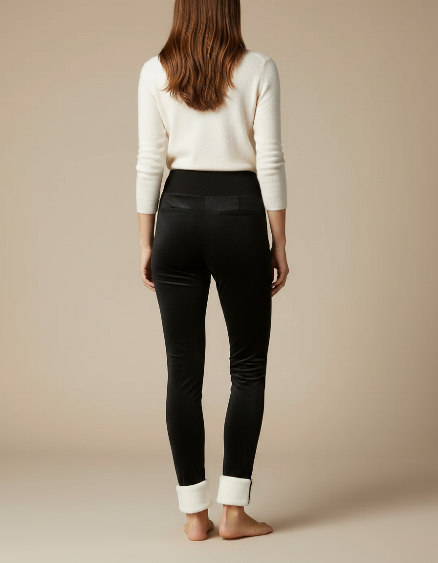 Pantalon Velours Noir Élastique Épais Doux Femme - vue 2