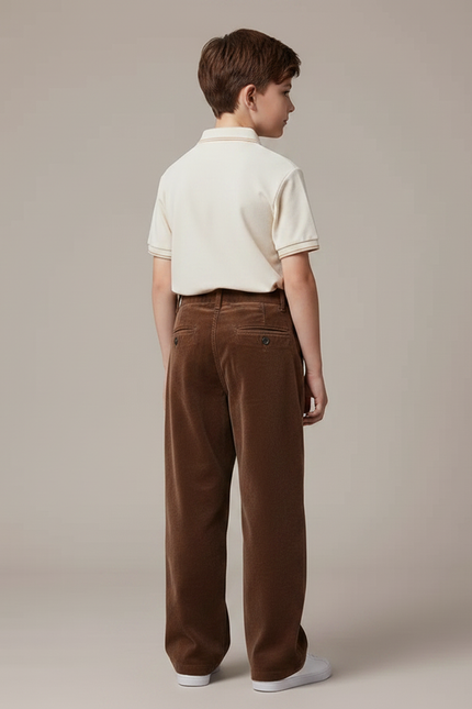 Pantalon Velours Marron Ample Droit Garçon Décontracté - vue 2