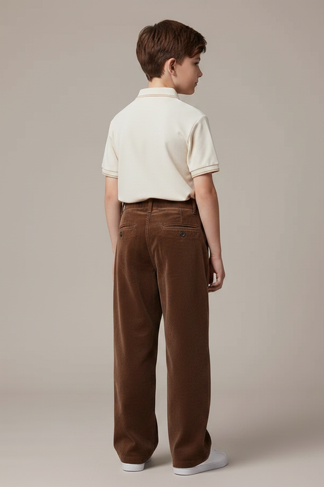 Pantalon Velours Marron Ample Droit Garçon Décontracté - vue 2