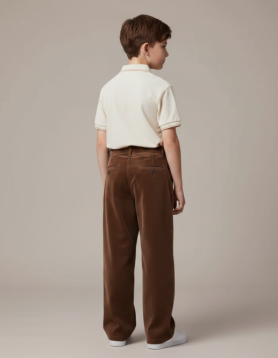 Pantalon Velours Marron Ample Droit Garçon Décontracté - vue 2