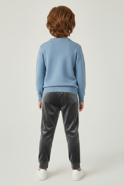 Pantalon Velours Gris Jogging Rayures Blanches Enfant - vue 2