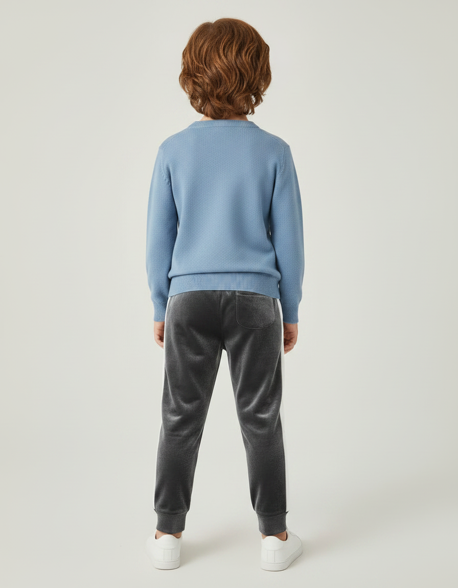 Pantalon Velours Gris Jogging Rayures Blanches Enfant - vue 2