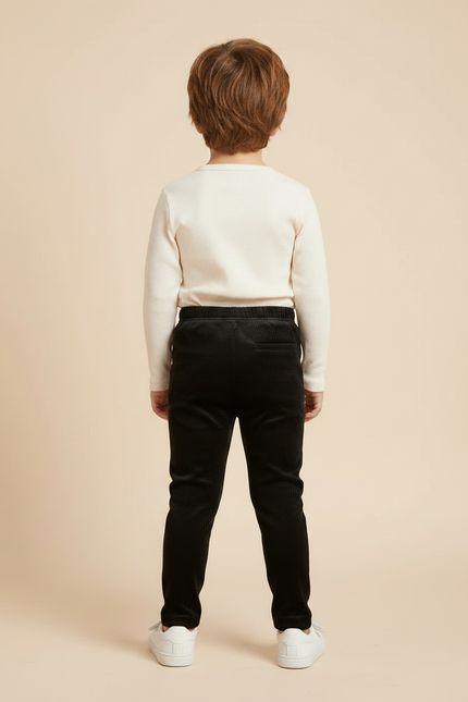 Pantalon Velours Noir Côtelé Slim Enfant - vue 2