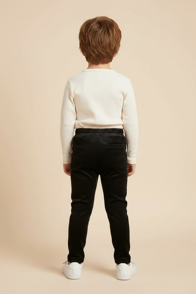 Pantalon Velours Noir Côtelé Slim Enfant - vue 2