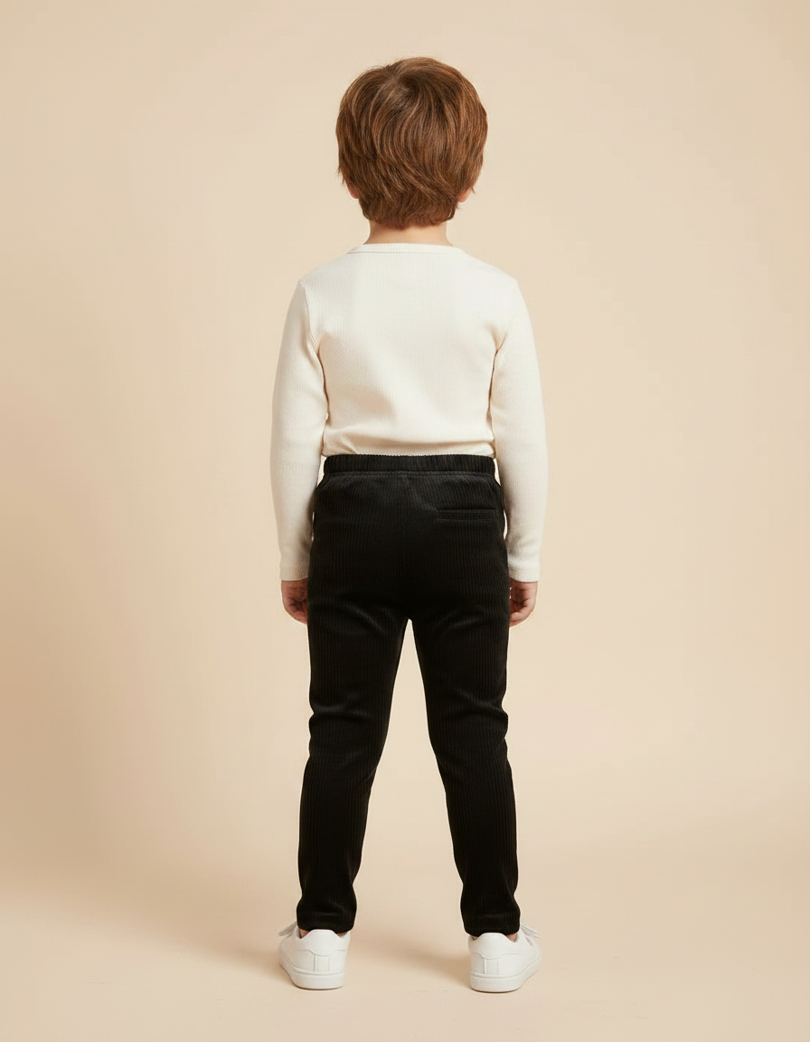 Pantalon Velours Noir Côtelé Slim Enfant - vue 2
