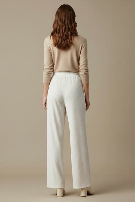 Pantalon Velours Blanc Cassé Côtelé Ample Décontracté Femme - Cordé - vue 2