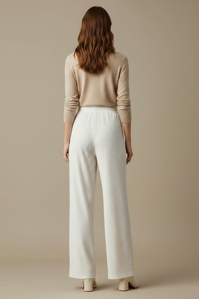 Pantalon Velours Blanc Cassé Côtelé Ample Décontracté Femme - Cordé - vue 2