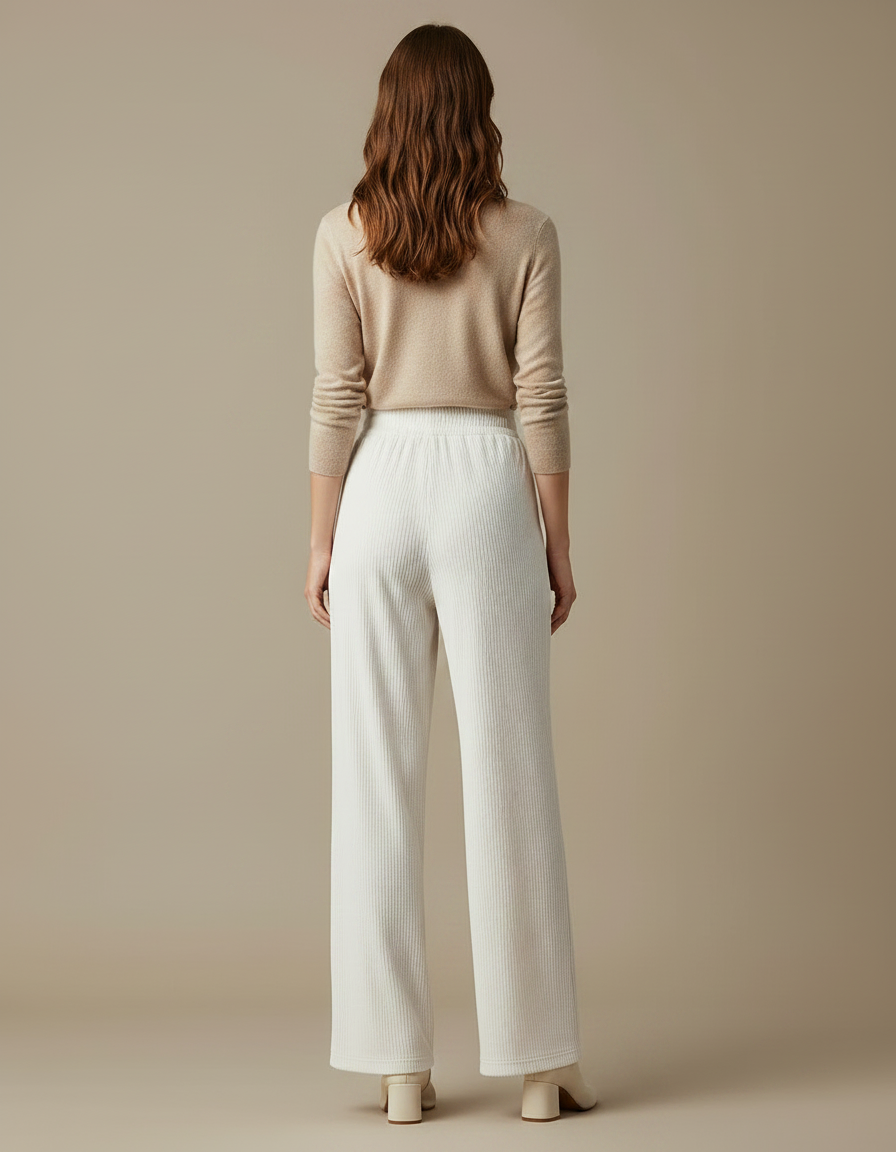 Pantalon Velours Blanc Cassé Côtelé Ample Décontracté Femme - Cordé - vue 2